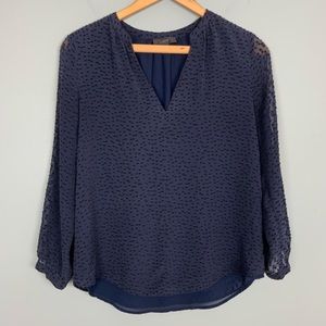 J. Crew Navy Textured V Neck Blouse